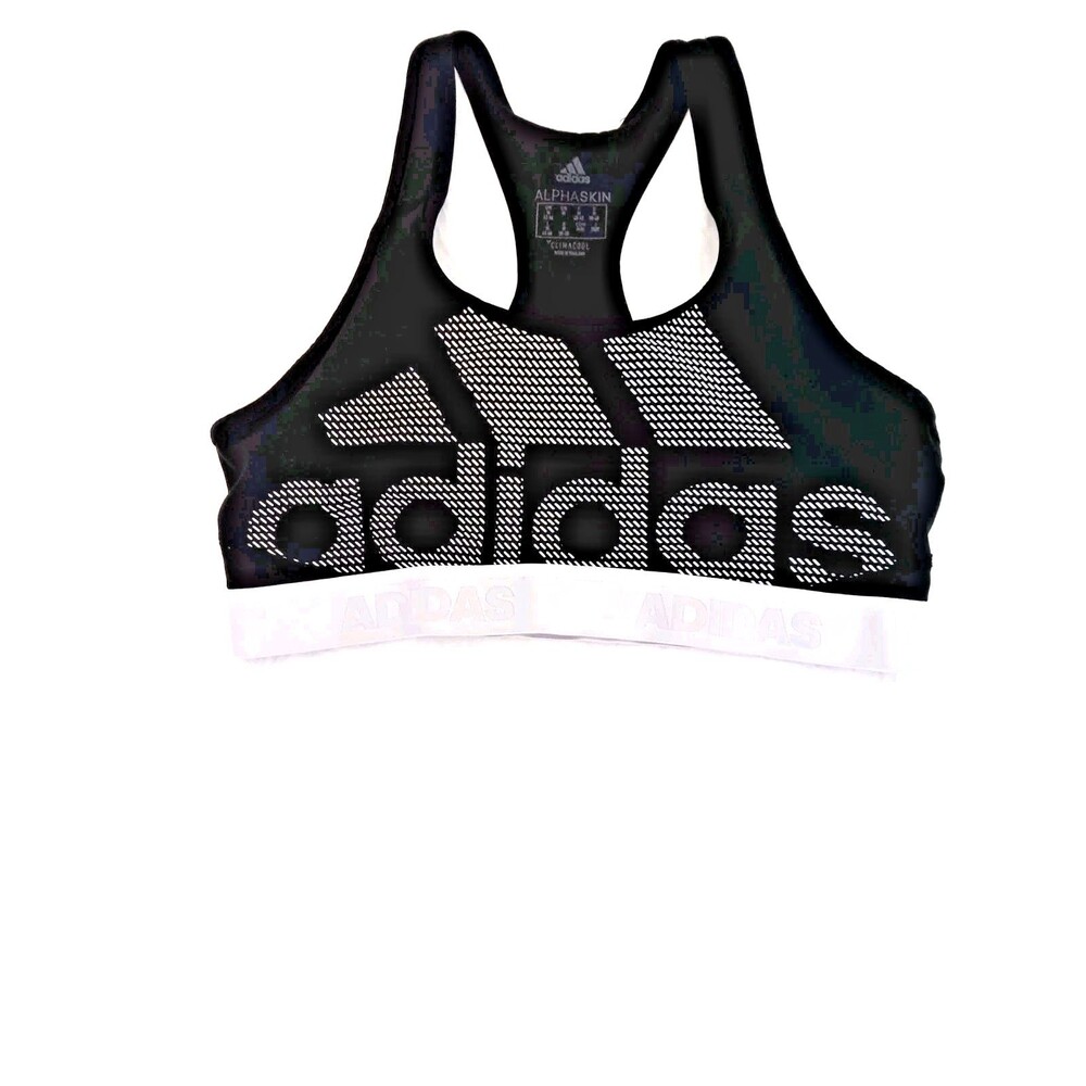 Adidas Alphaskin Climalite Sports Bra Black White Logo Racerback Women's M